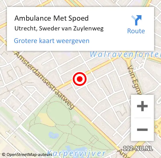 Locatie op kaart van de 112 melding: Ambulance Met Spoed Naar Utrecht, Sweder van Zuylenweg op 13 januari 2018 03:44