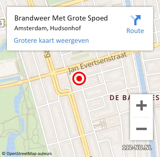 Locatie op kaart van de 112 melding: Brandweer Met Grote Spoed Naar Amsterdam, Hudsonhof op 13 januari 2018 04:45