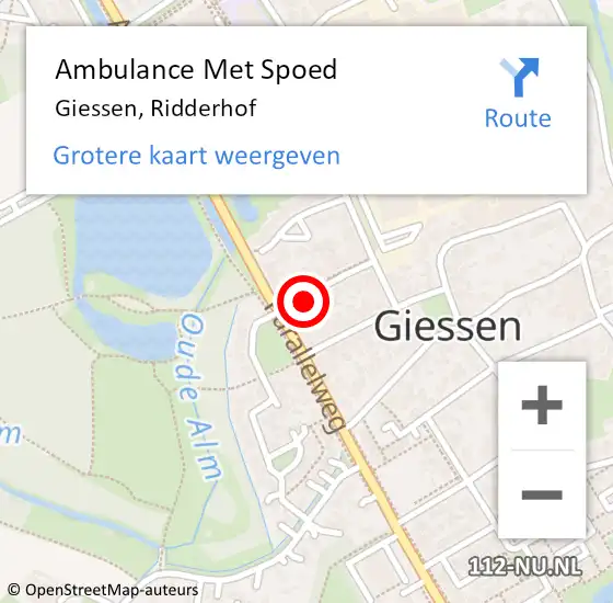 Locatie op kaart van de 112 melding: Ambulance Met Spoed Naar Giessen, Ridderhof op 13 januari 2018 05:07