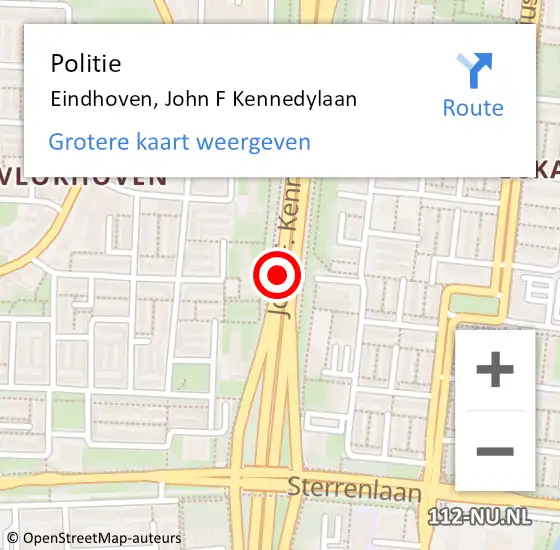 Locatie op kaart van de 112 melding: Politie Eindhoven, John F Kennedylaan op 13 januari 2018 05:17