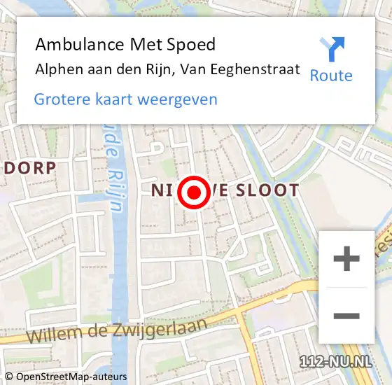 Locatie op kaart van de 112 melding: Ambulance Met Spoed Naar Alphen aan den Rijn, Van Eeghenstraat op 13 januari 2018 07:52