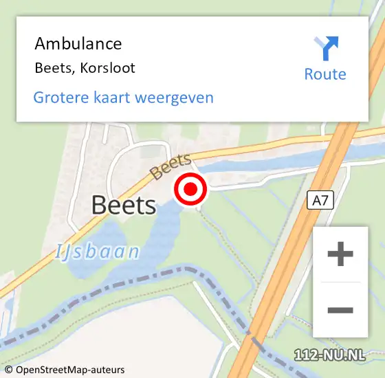 Locatie op kaart van de 112 melding: Ambulance Beets, Korsloot op 13 januari 2018 09:27