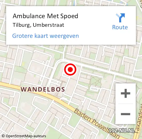 Locatie op kaart van de 112 melding: Ambulance Met Spoed Naar Tilburg, Umberstraat op 13 januari 2018 11:20