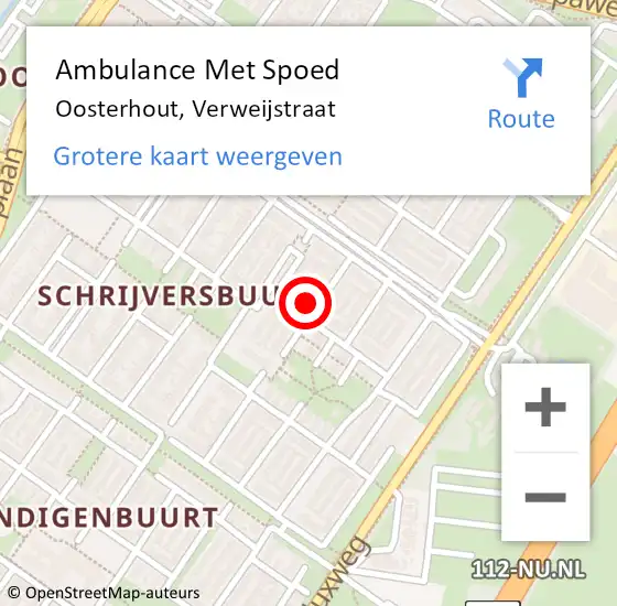 Locatie op kaart van de 112 melding: Ambulance Met Spoed Naar Oosterhout, Verweijstraat op 13 januari 2018 13:25