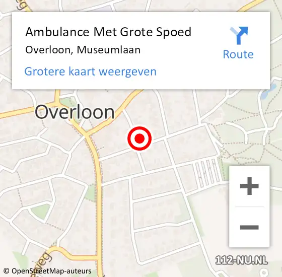 Locatie op kaart van de 112 melding: Ambulance Met Grote Spoed Naar Overloon, Museumlaan op 13 januari 2018 13:41