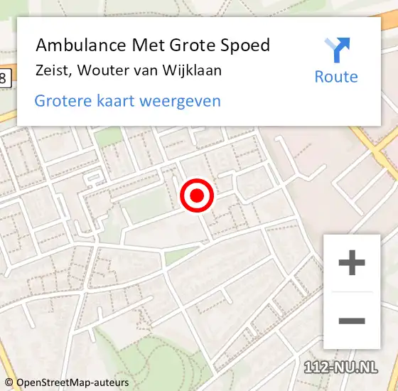 Locatie op kaart van de 112 melding: Ambulance Met Grote Spoed Naar Zeist, Wouter van Wijklaan op 13 januari 2018 14:43