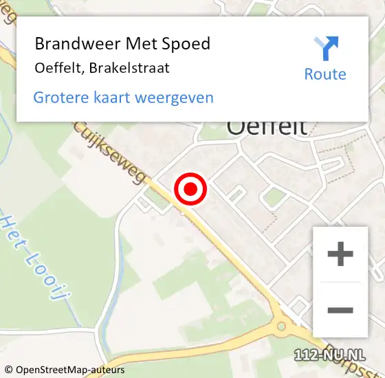 Locatie op kaart van de 112 melding: Brandweer Met Spoed Naar Oeffelt, Brakelstraat op 13 januari 2018 16:17