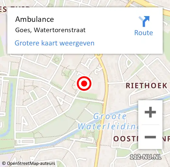 Locatie op kaart van de 112 melding: Ambulance Goes, Watertorenstraat op 13 januari 2018 17:36