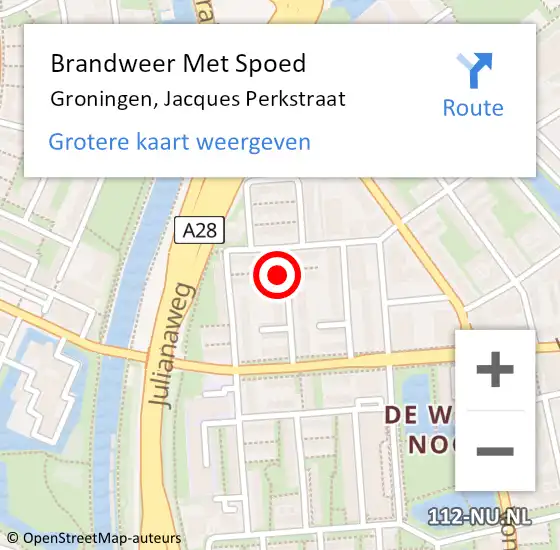 Locatie op kaart van de 112 melding: Brandweer Met Spoed Naar Groningen, Jacques Perkstraat op 13 januari 2018 18:45