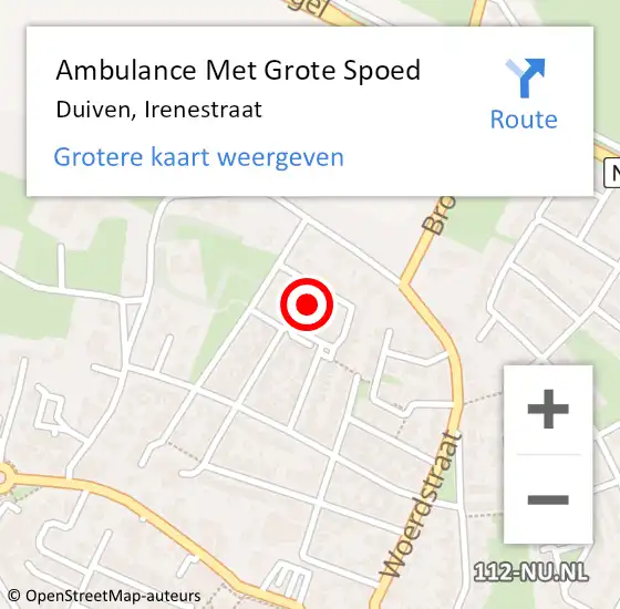 Locatie op kaart van de 112 melding: Ambulance Met Grote Spoed Naar Duiven, Irenestraat op 13 januari 2018 19:44