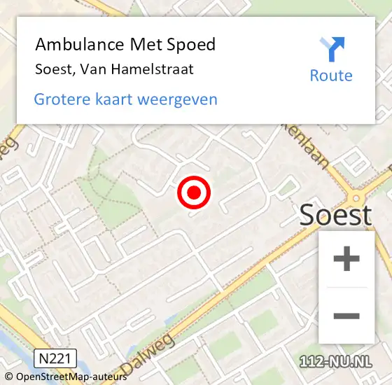 Locatie op kaart van de 112 melding: Ambulance Met Spoed Naar Soest, Van Hamelstraat op 13 januari 2018 19:53