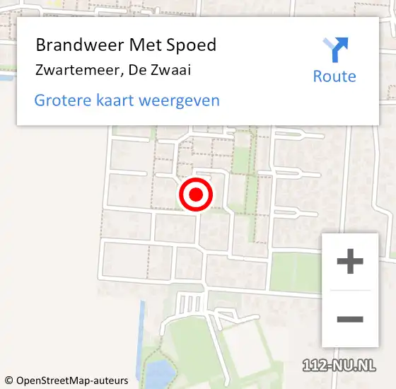 Locatie op kaart van de 112 melding: Brandweer Met Spoed Naar Zwartemeer, De Zwaai op 13 januari 2018 19:57