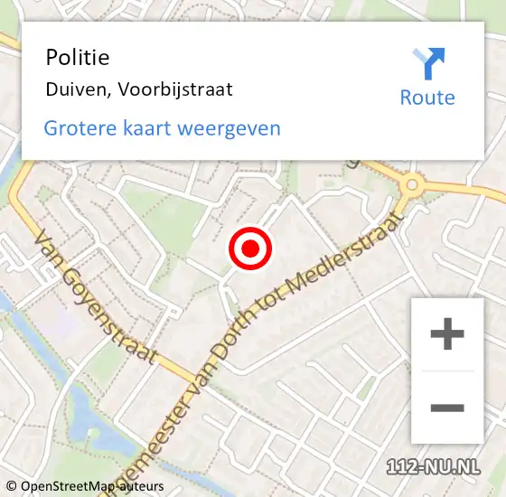 Locatie op kaart van de 112 melding: Politie Duiven, Voorbijstraat op 13 januari 2018 20:29