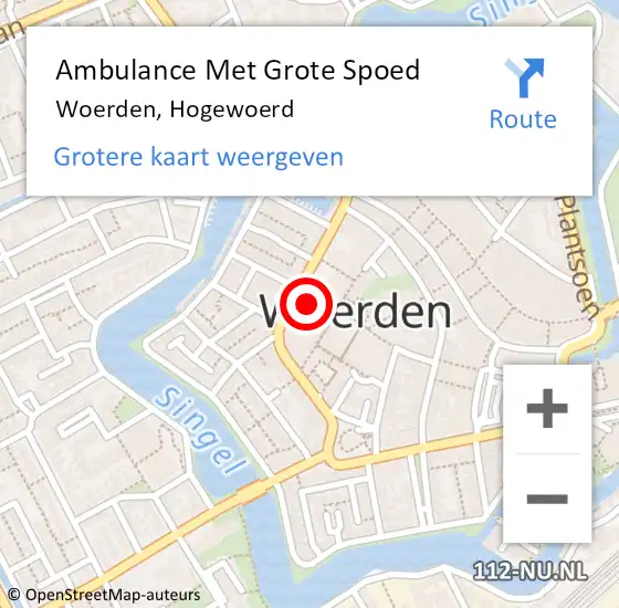 Locatie op kaart van de 112 melding: Ambulance Met Grote Spoed Naar Woerden, Hogewoerd op 13 januari 2018 20:53