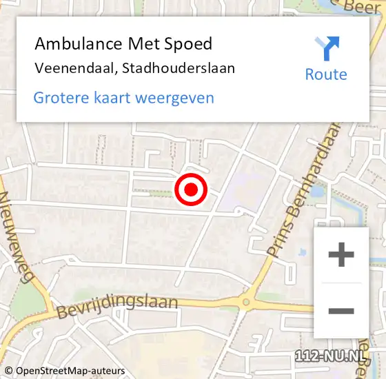 Locatie op kaart van de 112 melding: Ambulance Met Spoed Naar Veenendaal, Stadhouderslaan op 13 januari 2018 22:34