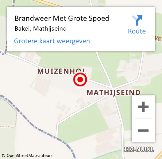 Locatie op kaart van de 112 melding: Brandweer Met Grote Spoed Naar Bakel, Mathijseind op 13 januari 2018 22:42