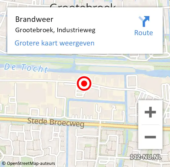 Locatie op kaart van de 112 melding: Brandweer Grootebroek, Industrieweg op 13 januari 2018 23:34