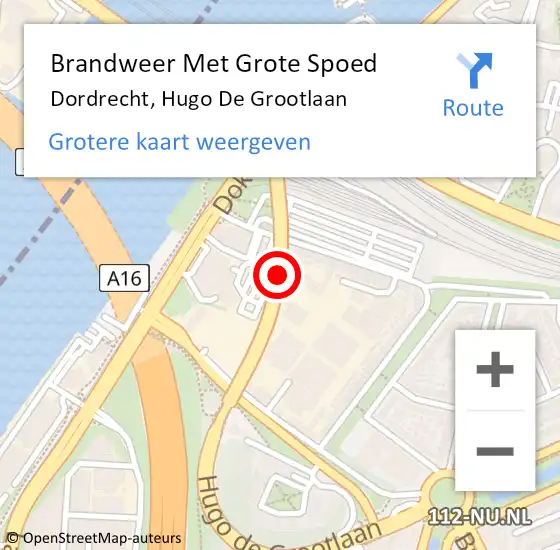Locatie op kaart van de 112 melding: Brandweer Met Grote Spoed Naar Dordrecht, Hugo De Grootlaan op 13 januari 2018 23:48