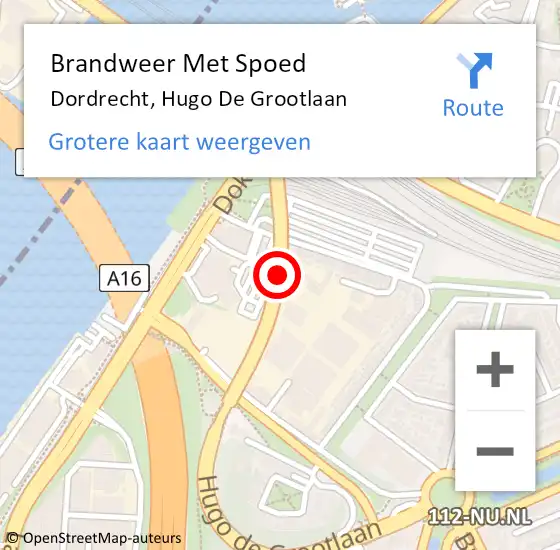 Locatie op kaart van de 112 melding: Brandweer Met Spoed Naar Dordrecht, Hugo De Grootlaan op 14 januari 2018 00:17