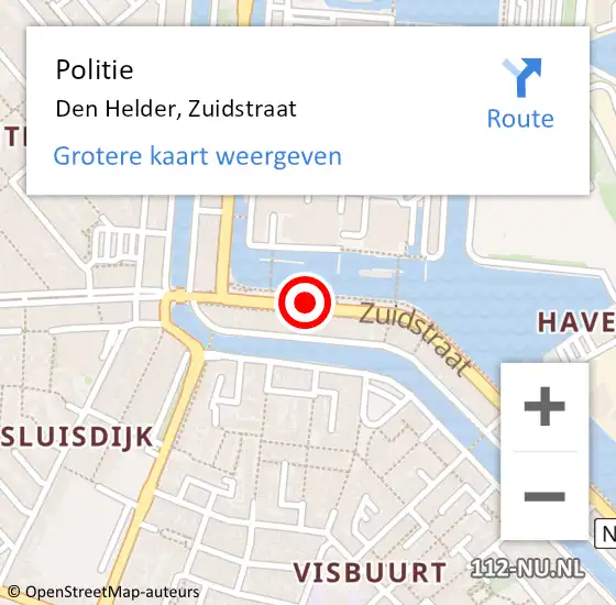 Locatie op kaart van de 112 melding: Politie Den Helder, Zuidstraat op 14 januari 2018 00:26