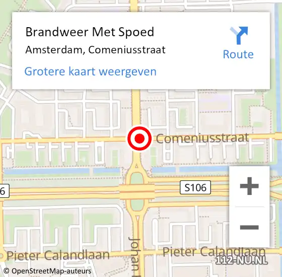 Locatie op kaart van de 112 melding: Brandweer Met Spoed Naar Amsterdam, Comeniusstraat op 14 januari 2018 01:03