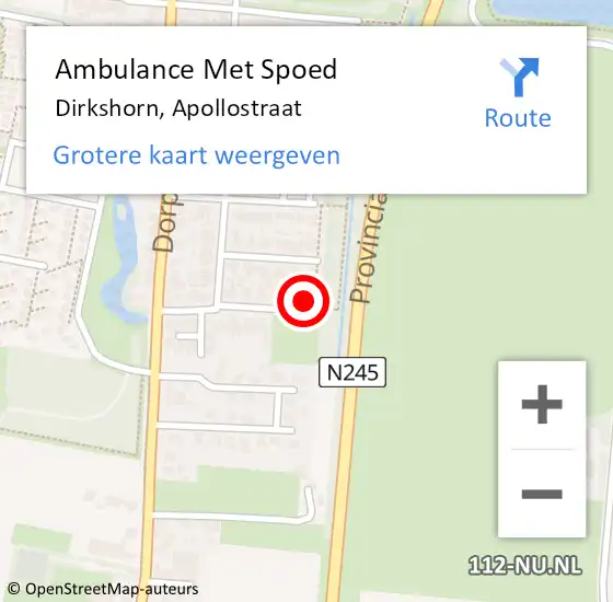 Locatie op kaart van de 112 melding: Ambulance Met Spoed Naar Dirkshorn, Apollostraat op 14 januari 2018 02:02