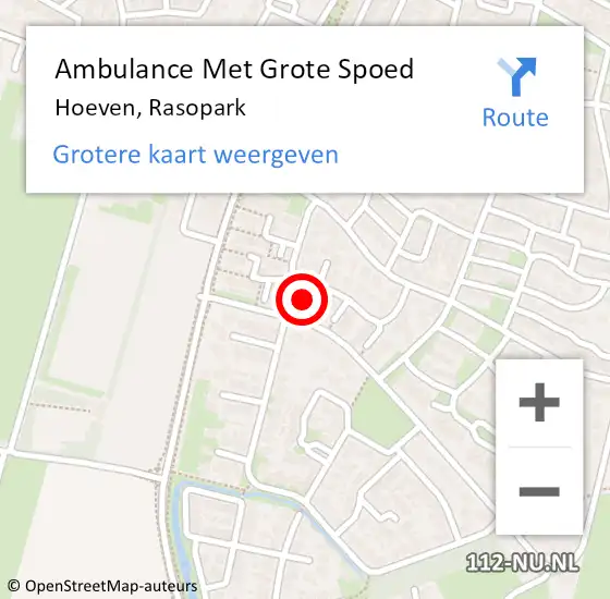 Locatie op kaart van de 112 melding: Ambulance Met Grote Spoed Naar Hoeven, Rasopark op 14 januari 2018 03:20
