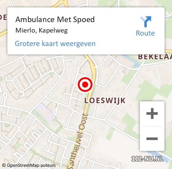 Locatie op kaart van de 112 melding: Ambulance Met Spoed Naar Mierlo, Kapelweg op 14 januari 2018 03:37