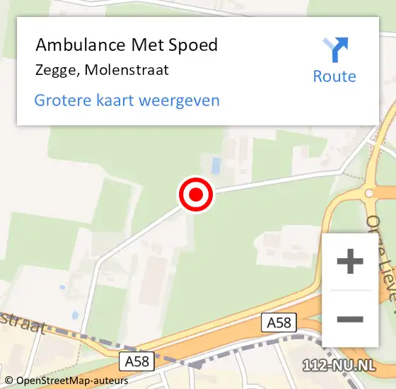 Locatie op kaart van de 112 melding: Ambulance Met Spoed Naar Zegge, Molenstraat op 14 januari 2018 05:56