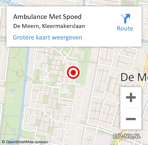 Locatie op kaart van de 112 melding: Ambulance Met Spoed Naar De Meern, Kleermakerslaan op 14 januari 2018 06:59