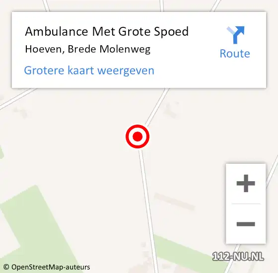 Locatie op kaart van de 112 melding: Ambulance Met Grote Spoed Naar Hoeven, Brede Molenweg op 13 februari 2014 06:15