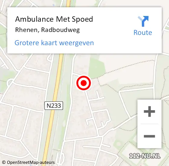 Locatie op kaart van de 112 melding: Ambulance Met Spoed Naar Rhenen, Radboudweg op 14 januari 2018 08:00