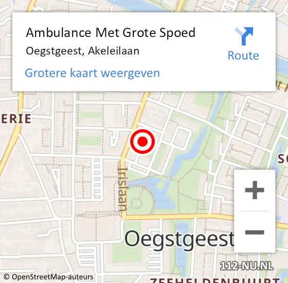 Locatie op kaart van de 112 melding: Ambulance Met Grote Spoed Naar Oegstgeest, Akeleilaan op 14 januari 2018 08:14