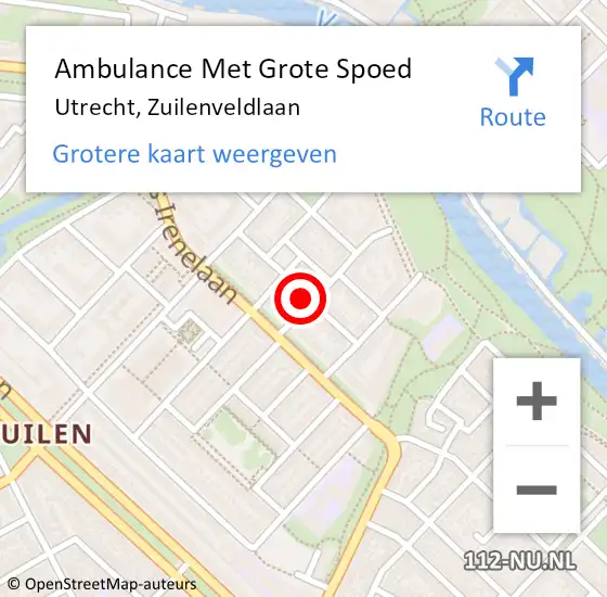 Locatie op kaart van de 112 melding: Ambulance Met Grote Spoed Naar Utrecht, Zuilenveldlaan op 14 januari 2018 08:34