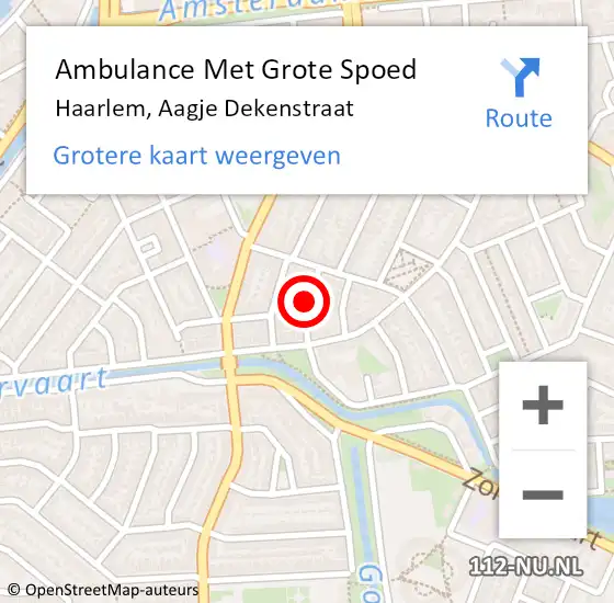 Locatie op kaart van de 112 melding: Ambulance Met Grote Spoed Naar Haarlem, Aagje Dekenstraat op 14 januari 2018 08:43