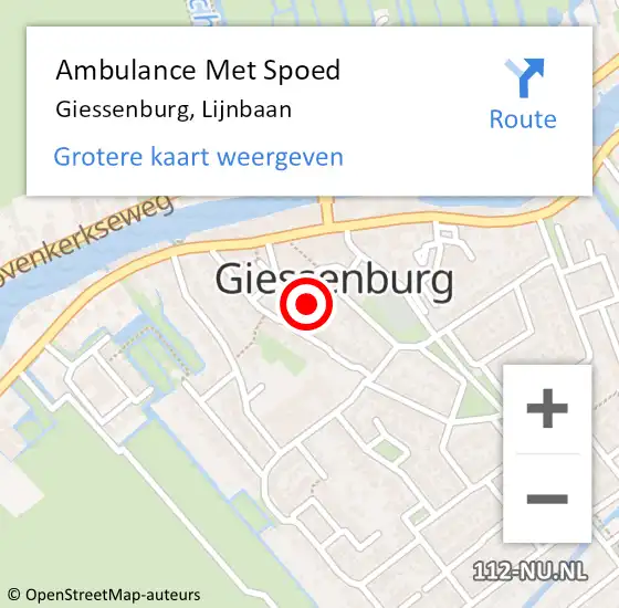 Locatie op kaart van de 112 melding: Ambulance Met Spoed Naar Giessenburg, Lijnbaan op 14 januari 2018 09:18