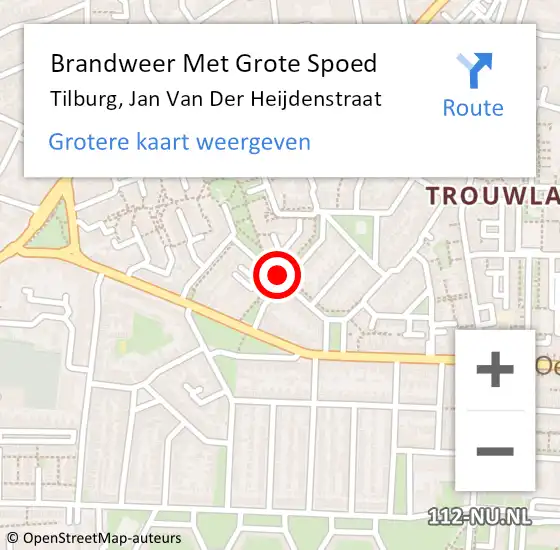 Locatie op kaart van de 112 melding: Brandweer Met Grote Spoed Naar Tilburg, Jan Van Der Heijdenstraat op 14 januari 2018 10:55