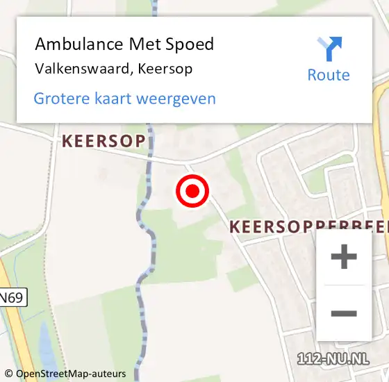 Locatie op kaart van de 112 melding: Ambulance Met Spoed Naar Valkenswaard, Keersop op 14 januari 2018 11:24