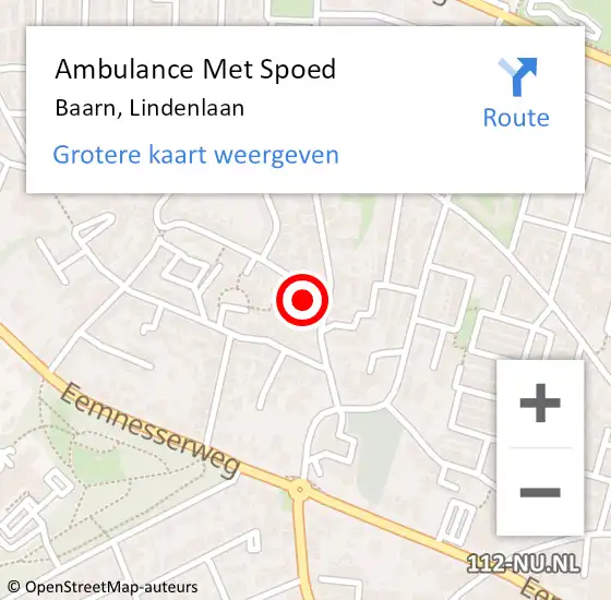 Locatie op kaart van de 112 melding: Ambulance Met Spoed Naar Baarn, Lindenlaan op 14 januari 2018 11:37