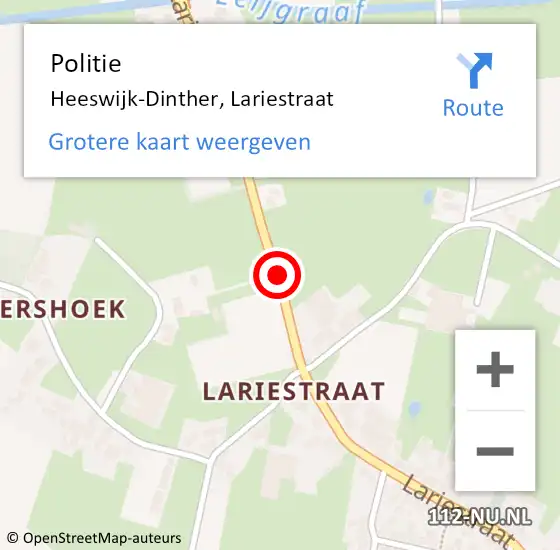 Locatie op kaart van de 112 melding: Politie Heeswijk-Dinther, Lariestraat op 14 januari 2018 12:03