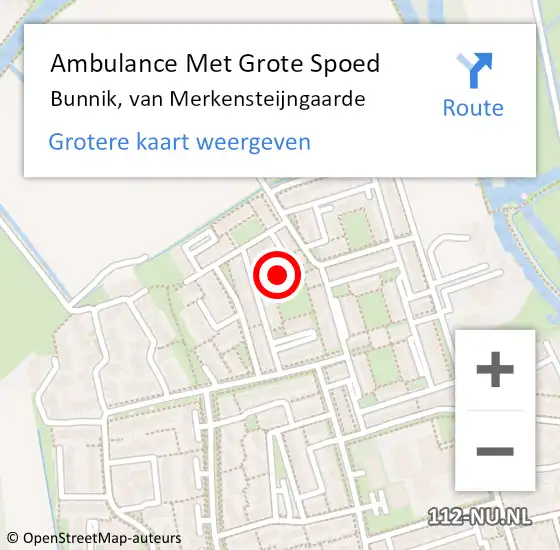 Locatie op kaart van de 112 melding: Ambulance Met Grote Spoed Naar Bunnik, van Merkensteijngaarde op 14 januari 2018 12:39