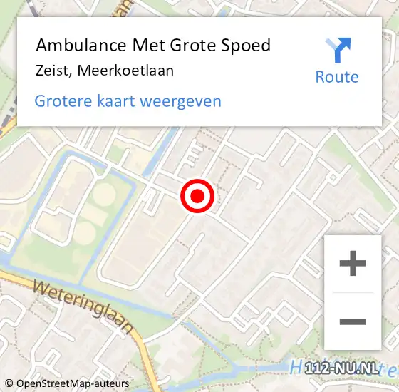 Locatie op kaart van de 112 melding: Ambulance Met Grote Spoed Naar Zeist, Meerkoetlaan op 14 januari 2018 17:42