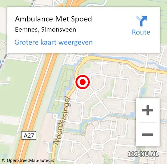 Locatie op kaart van de 112 melding: Ambulance Met Spoed Naar Eemnes, Simonsveen op 14 januari 2018 19:01