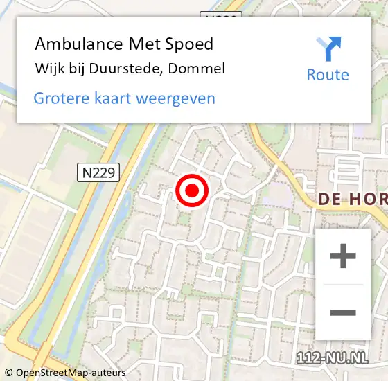 Locatie op kaart van de 112 melding: Ambulance Met Spoed Naar Wijk bij Duurstede, Dommel op 14 januari 2018 19:40