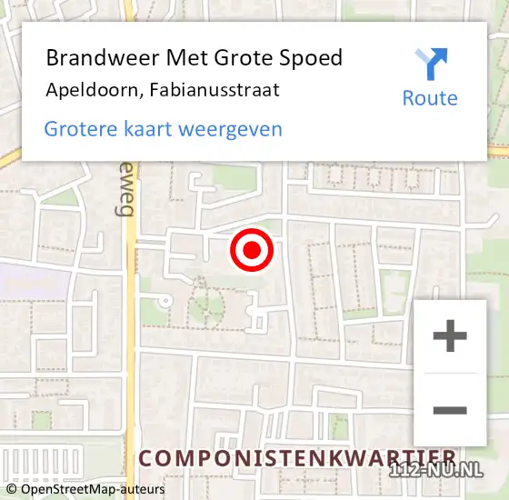 Locatie op kaart van de 112 melding: Brandweer Met Grote Spoed Naar Apeldoorn, Fabianusstraat op 14 januari 2018 19:46