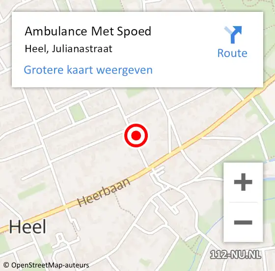 Locatie op kaart van de 112 melding: Ambulance Met Spoed Naar Heel, Julianastraat op 14 januari 2018 19:58