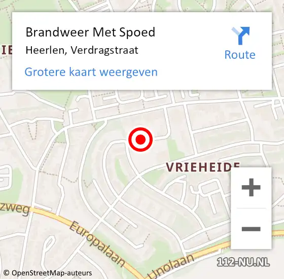 Locatie op kaart van de 112 melding: Brandweer Met Spoed Naar Heerlen, Verdragstraat op 14 januari 2018 20:43