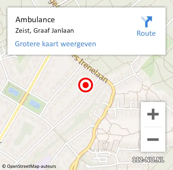 Locatie op kaart van de 112 melding: Ambulance Zeist, Graaf Janlaan op 14 januari 2018 21:35