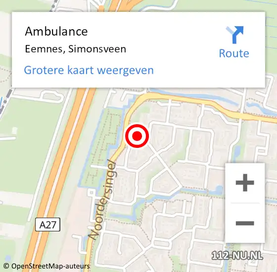 Locatie op kaart van de 112 melding: Ambulance Eemnes, Simonsveen op 14 januari 2018 22:16