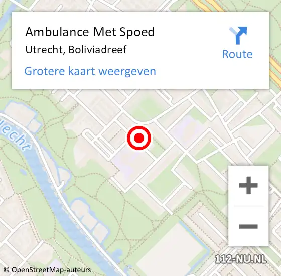 Locatie op kaart van de 112 melding: Ambulance Met Spoed Naar Utrecht, Boliviadreef op 14 januari 2018 22:33